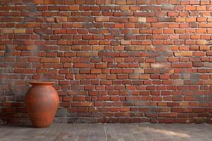 Terracotta Vase Near Brick Wall photo