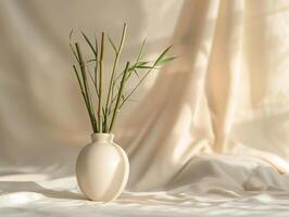 Lush Bamboo Shoots in White Vase photo