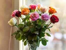Colorful Roses In Sunlit Vase photo