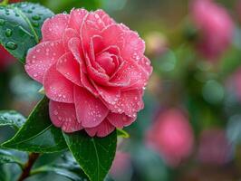 rojo camelia rociado frescura foto