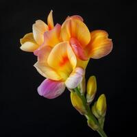 Vibrant Freesias Against Dark Backdrop photo