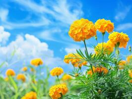 Vivid Marigolds Under Blue Sky photo