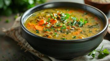 Hearty Beef Vegetable Soup Bowl photo