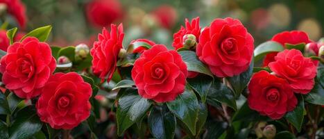 Vivid Camellia Blooms Close Up photo