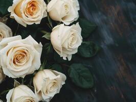 Ivory Roses on Dark Wood photo