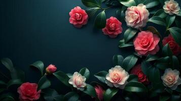 Elegant Camellias On Dark Background photo