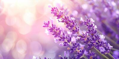 lavanda ramitas iluminado por el sol bokeh foto