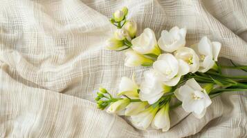 Elegant Freesias On Linen Texture photo