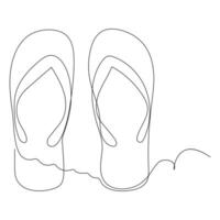 Continuous single one line of beach slippers drawing art vector