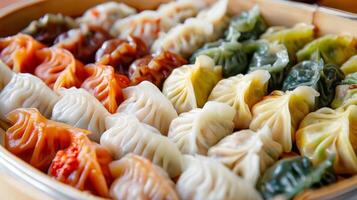 Colorful Steamed Dumplings Assortment photo