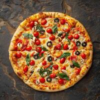 Classic Vegetarian Pizza on Stone photo