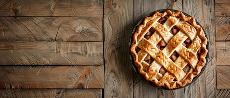 hecho en casa manzana tarta en de madera mesa foto