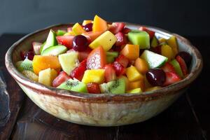 Colorful Mixed Fruit Salad Bowl photo