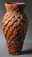 Carved Wooden Vase with Leaf Motifs photo