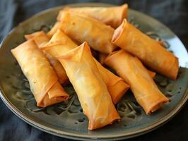 Crispy Spring Rolls on Ceramic Plate photo