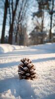 Pine Cone in Winter Snow photo