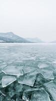 congelado lago roto hielo hojas foto