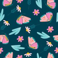 Bright seamless background with butterflies and daisies. vector