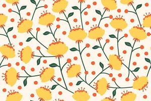 Yellow cute flowers with peas, seamless pattern. vector