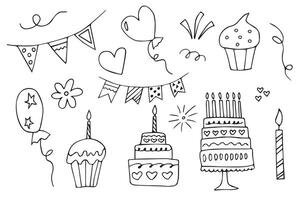 Set of Happy Birthday Doodle elements. Hand drawn elements for the holiday. vector