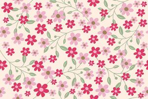 Cute floral seamless summer background with crimson and pink flowers. vector