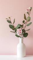 Pink Blossoms in White Vase photo