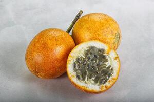 Yellow tropical passion fruit - Granadilla photo