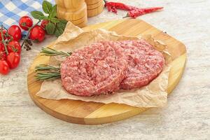 Raw pork cutlet for burger photo