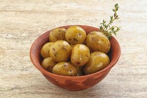 Boiled baby potato in the bowl photo