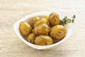 Boiled baby potato in the bowl photo