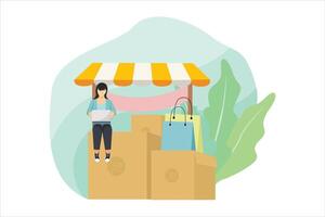 en línea compras plano ilustración diseño vector