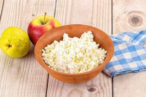 Organic cottage cheese in the bowl photo