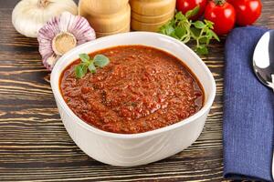 Spanish traditional gazpacho tomato soup photo