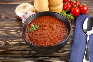 Spanish traditional gazpacho tomato soup photo