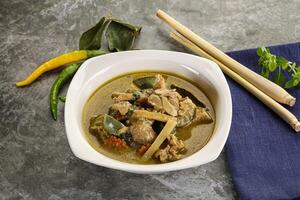 Thai green curry soup with basil photo