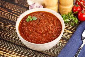 Spanish traditional gazpacho tomato soup photo