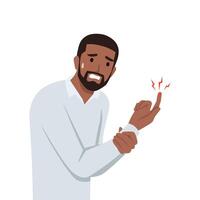 Young black man Sore finger or pain. vector