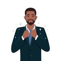 Young black confident businessman in suit and tie feel successful and motivated. vector