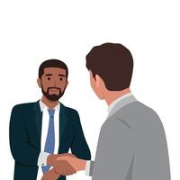 Two international business man Caucasian and Black shaking hands. vector