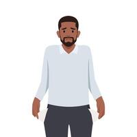 Young black man with No money. Man with pockets turned outward. vector