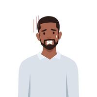 Young black man with scotch tape on mouth prohibited to talk speak. vector