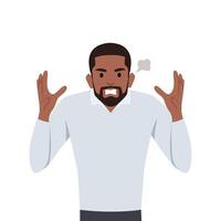Young black man angry and raised fist and shout or screaming expression. vector