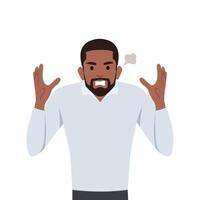 Young black man angry and raised fist and shout or screaming expression. vector