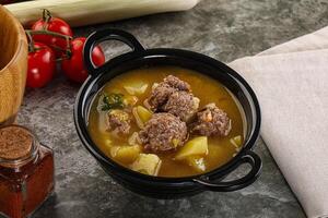 Soup with beef meatball and vegetables photo