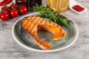 Tasty delicous grilled salmon steak photo