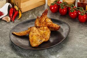 Tasty roasted chicken wing with spices photo