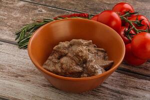 Soft chicken liver with cream photo