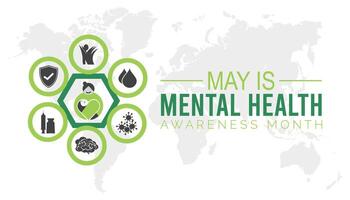 Mental Health Awareness Month observed every year in May. Template for background, banner, card, poster with text inscription. vector