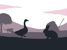 Flat Illustration of Goose and Rabbit in Farm Live. vector