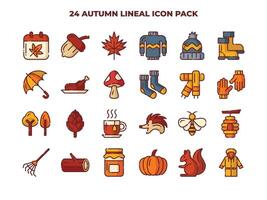 24 otoño elemento lineal icono conjunto - otoño temporada icono paquete ilustración vector